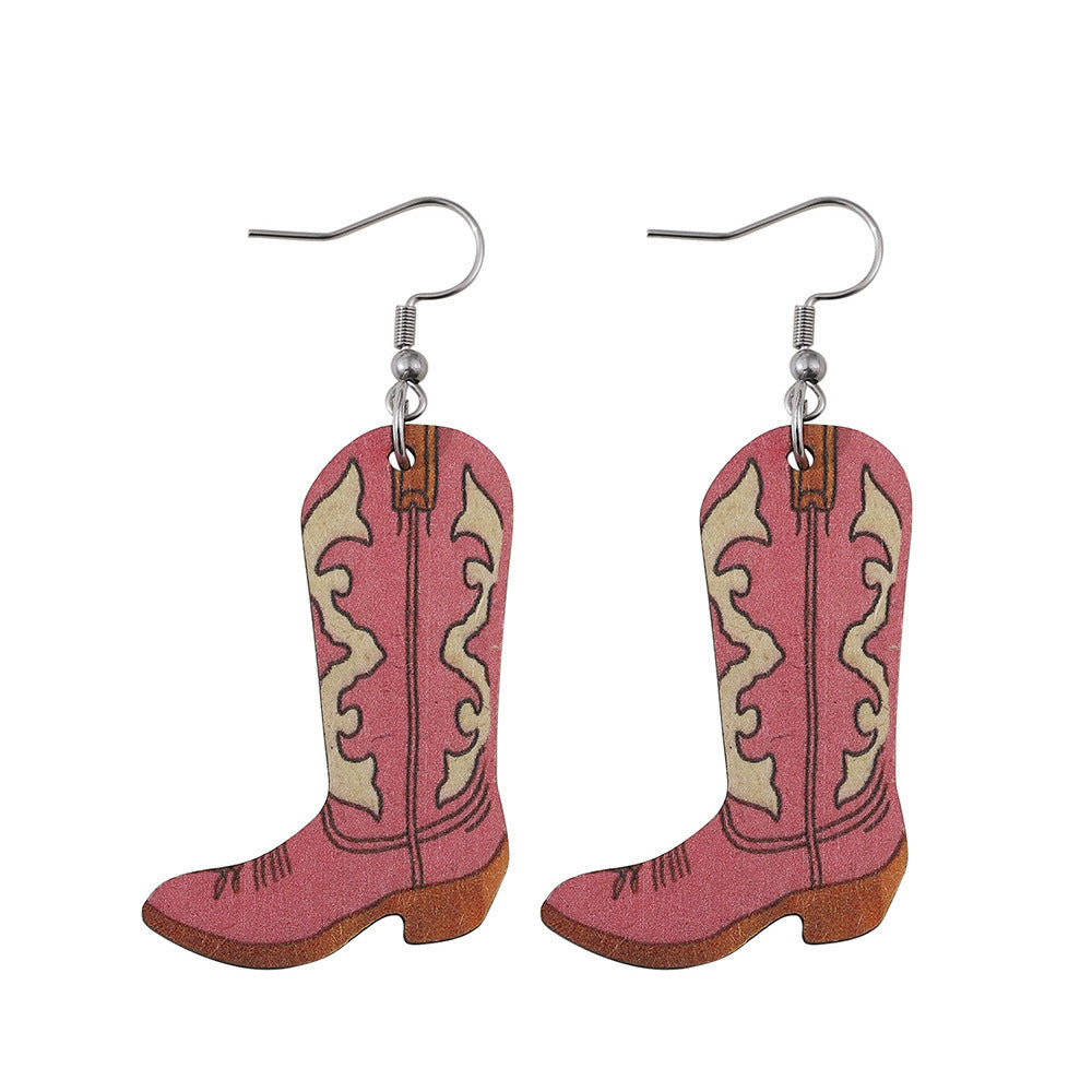 Women's Western Style Pink Denim Hat Cowboy Earrings