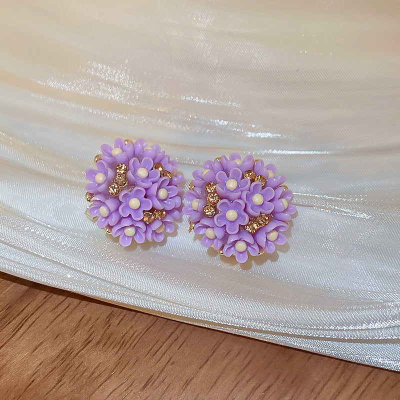 Sier Needle Fresh Sweet Flower Summer Vacation Earrings