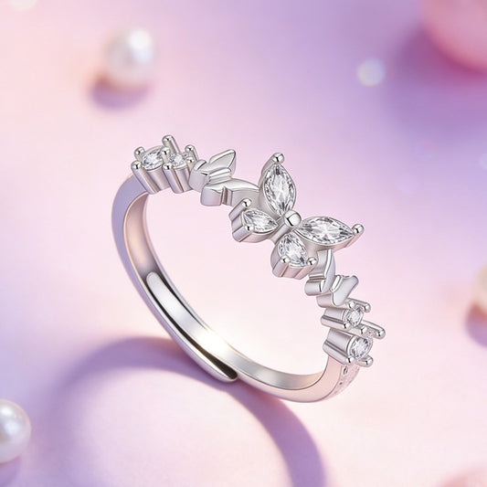 Women's & Men's Butterfly Love Design High-grade Zircon Stylish Opening Rings