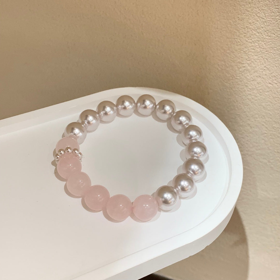 Women's Crystal Manta Rose Pearl Purple Perfect Circle Stitching Elastic String Bracelet