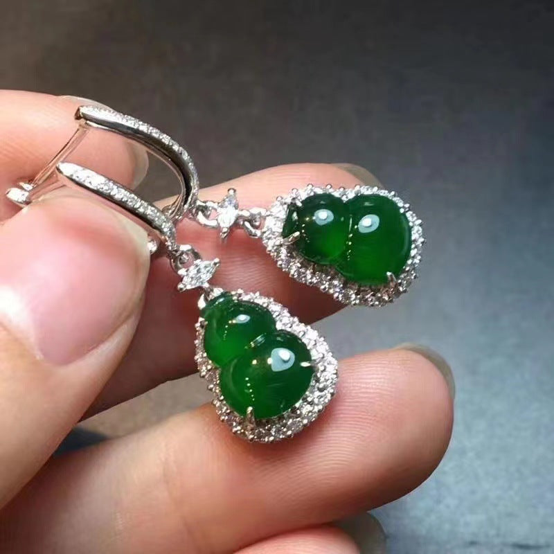 Ice Mine Timber Emperor Green Chalcedony Gourd Rings