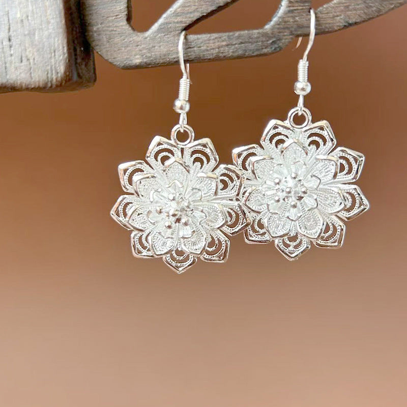 Sier Ethnic Style Peacock Retro Ear Hook Vintage Scenic Spot Earrings