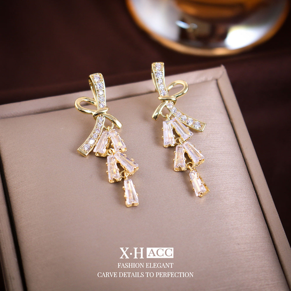 Elegant Zircon Butterfly Tassel Gentle Stylish Personality Stud Earrings