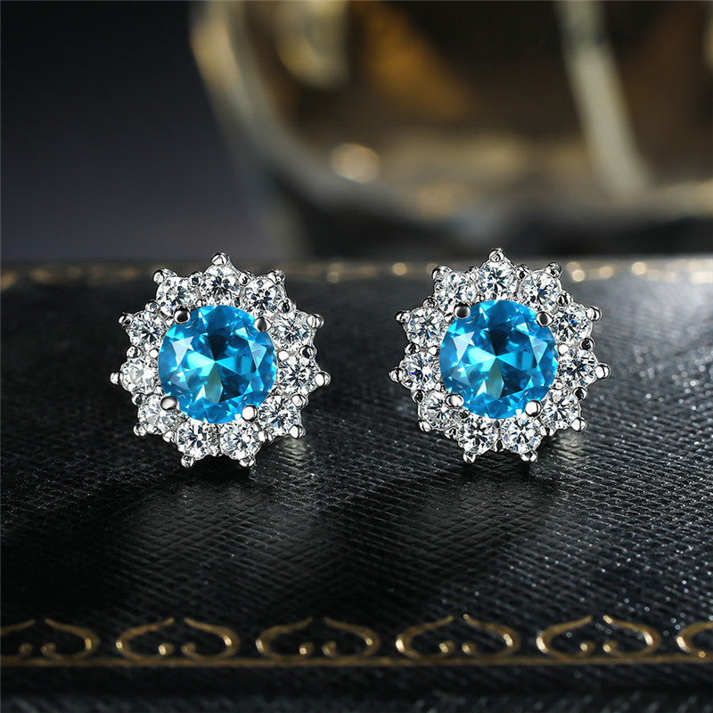 Women's Snowflake Pink Diamond Zircon Fashion Sunflower Stud Earrings
