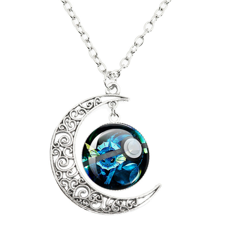 Anime Alloy Moon Time Gem Cabochon Necklaces