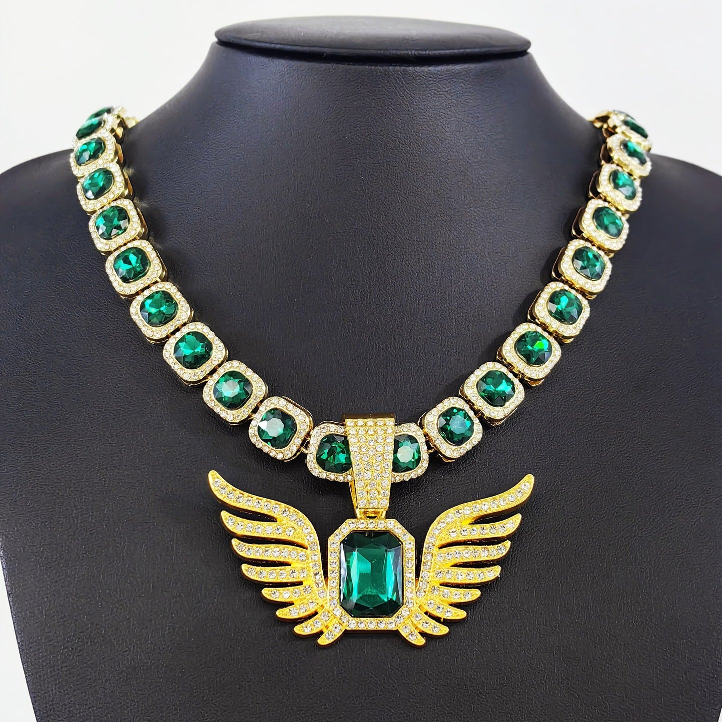 Square Glass Rock Sugar Chain Wings Pendants