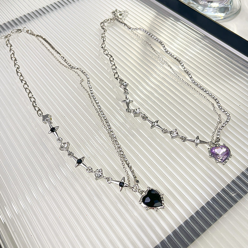 Women's Cool Hot Style Purple Rhinestone Heart Advanced Necklace
