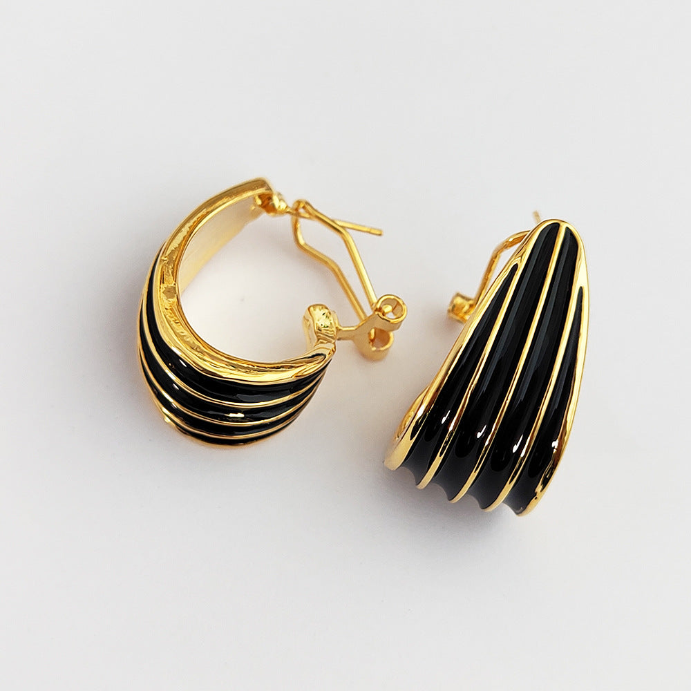 Enamel Glaze Stripes Gold-plated High Sense Elegant Heroine Earrings