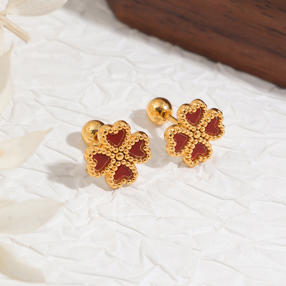 Women's Steel Clover Fritillary Ear Twist Screw Fashion Classic Stud Earrings