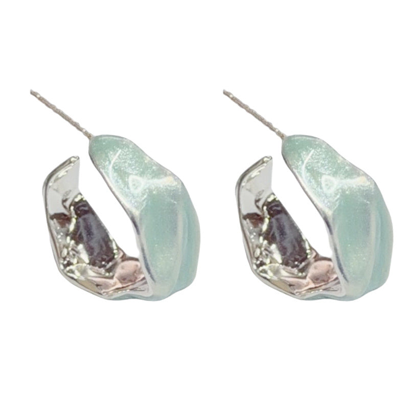 French Retro Stylish Simple Thick Sier Mixed Color Dripping Irregular Earrings