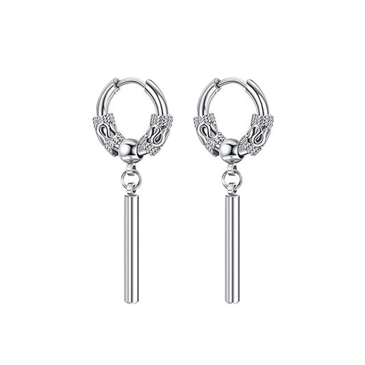 Men's Dragon Pattern Pole Clip Totem Chain Trendy Unique Earrings