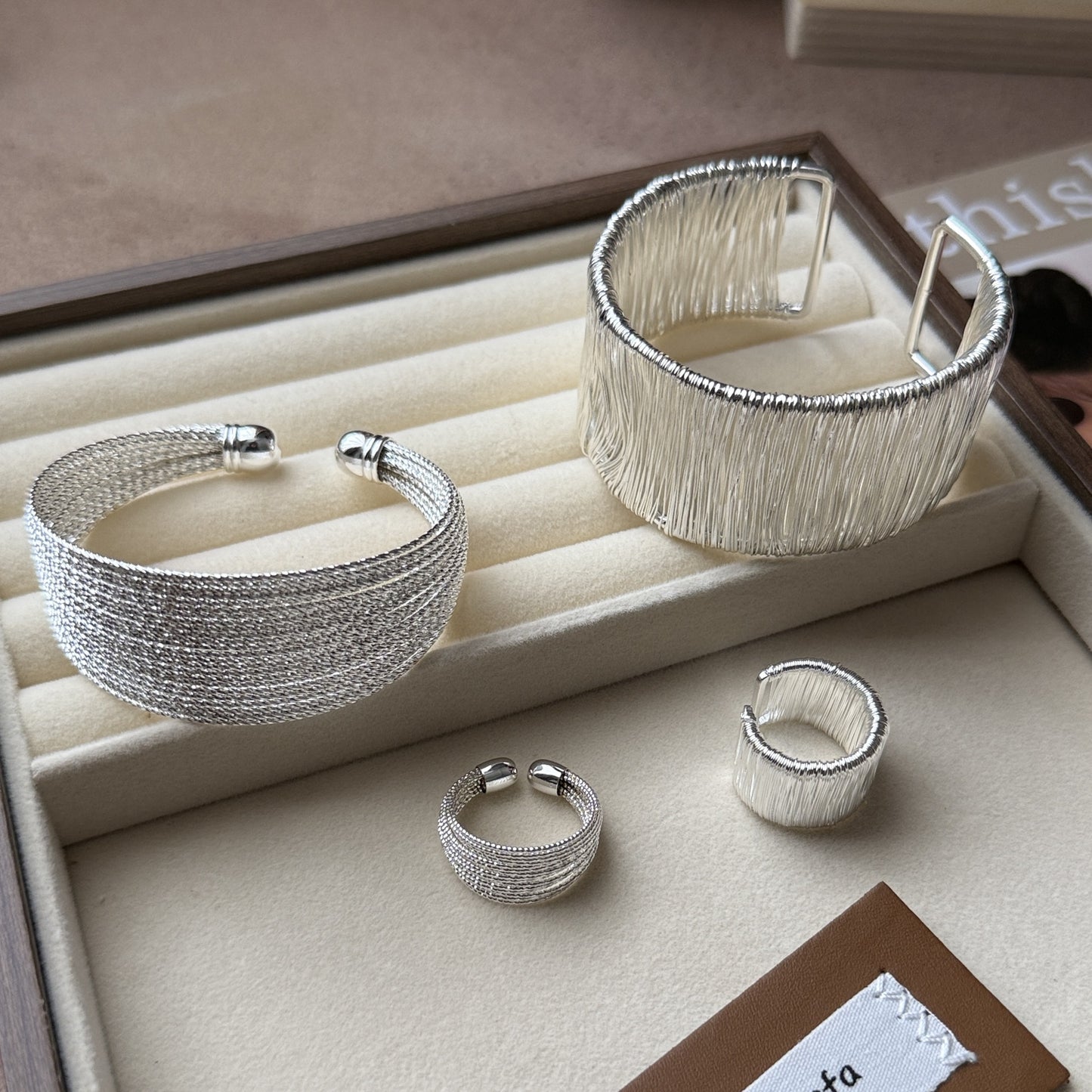 Exaggerated Thick Sier Texture Lines Female Personality Trend Twin Bracelets