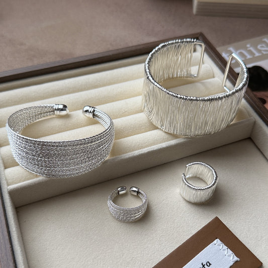 Exaggerated Thick Sier Texture Lines Female Personality Trend Twin Bracelets