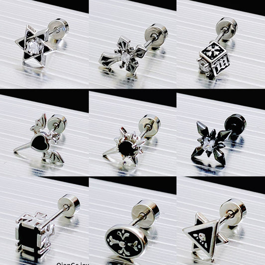 Unisex Style Personalized Hip Hop Pattern Single Ear Bone Screw Stud Earrings