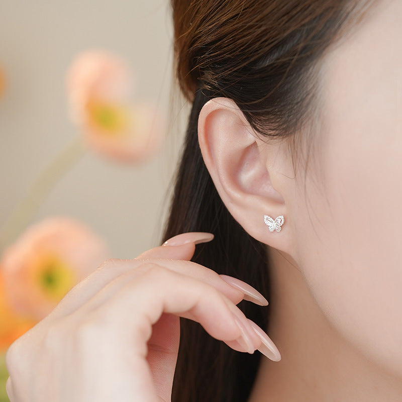 Pure Sier Sweet Butterfly Screw Ear Gentle Cute Light Luxury Earrings