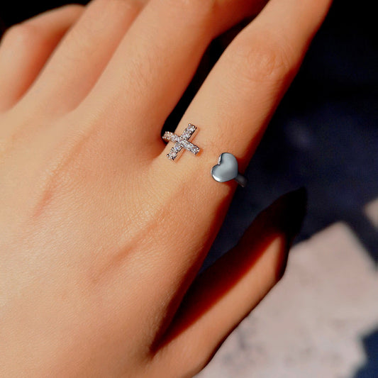 Women's Diamond Cross Heart-shaped Open Geometric Peach Rings