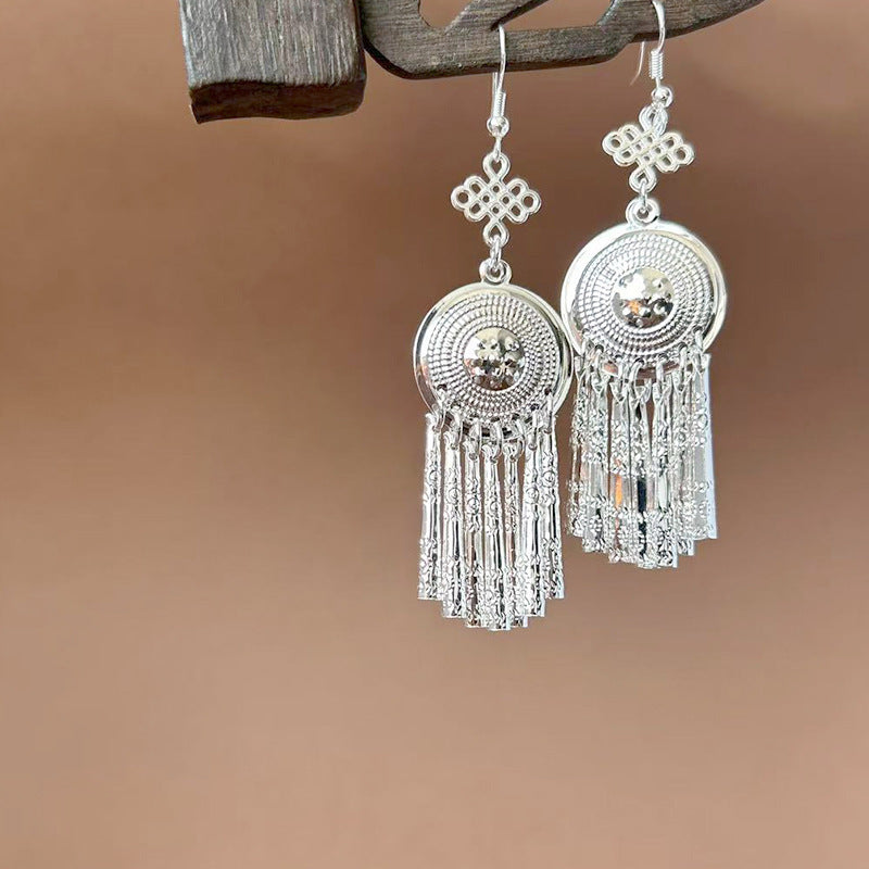 Sier Ethnic Style Peacock Retro Ear Hook Vintage Scenic Spot Earrings