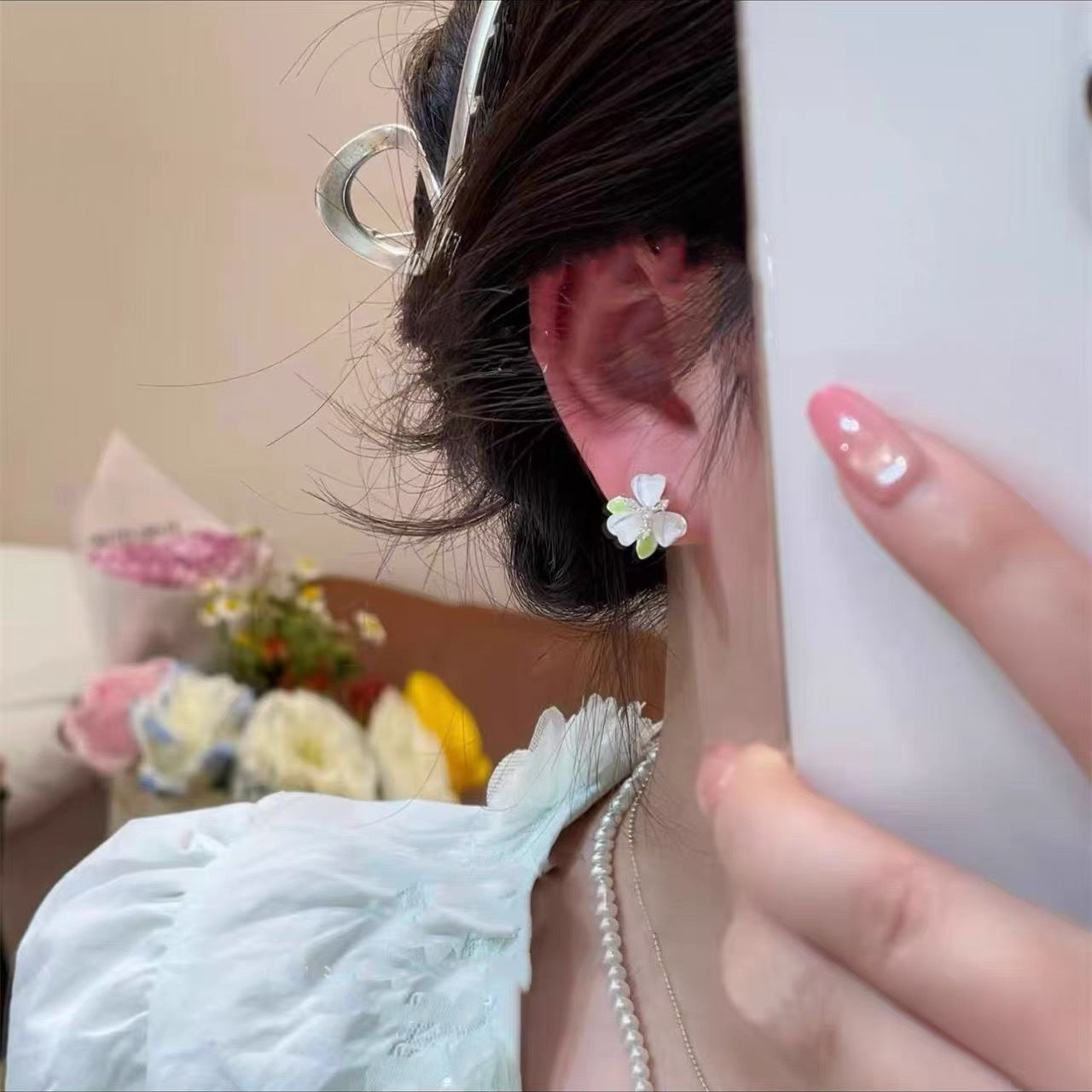Style Green Flower Temperamental Fairy Refined Earrings