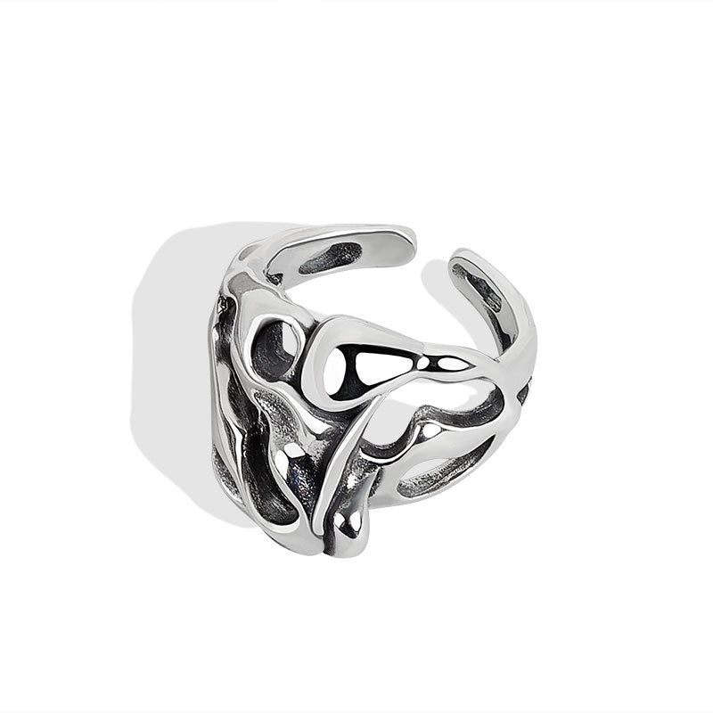 Women's Korean Style Niche Design Minimalist Retro Distressed Skull Texture Open Rings