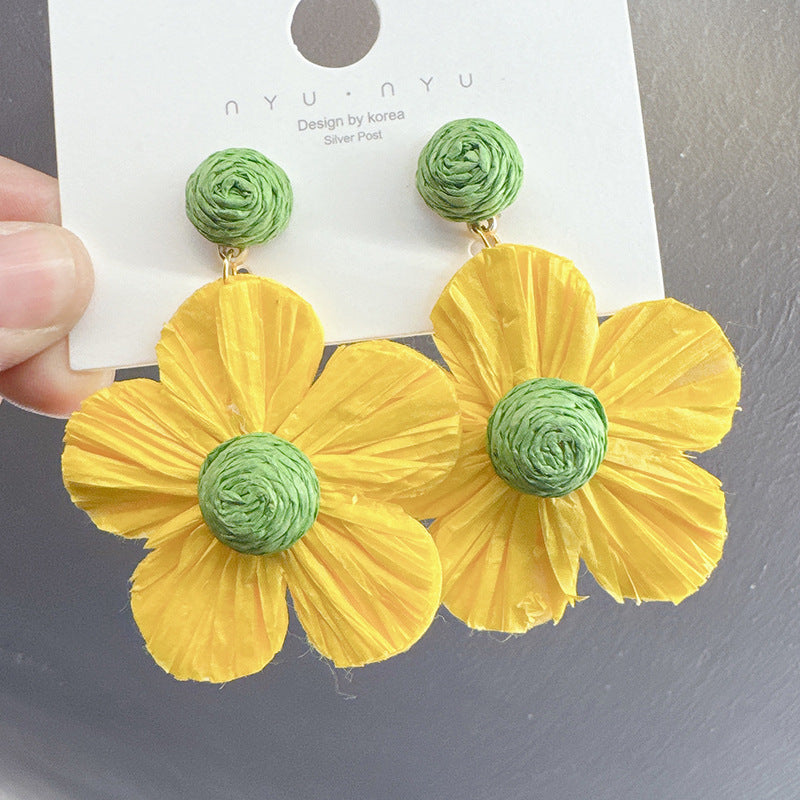 Sweet Raffia Sunflower Super Fairy Smart Summer Seaside Vacation Versatile Earrings