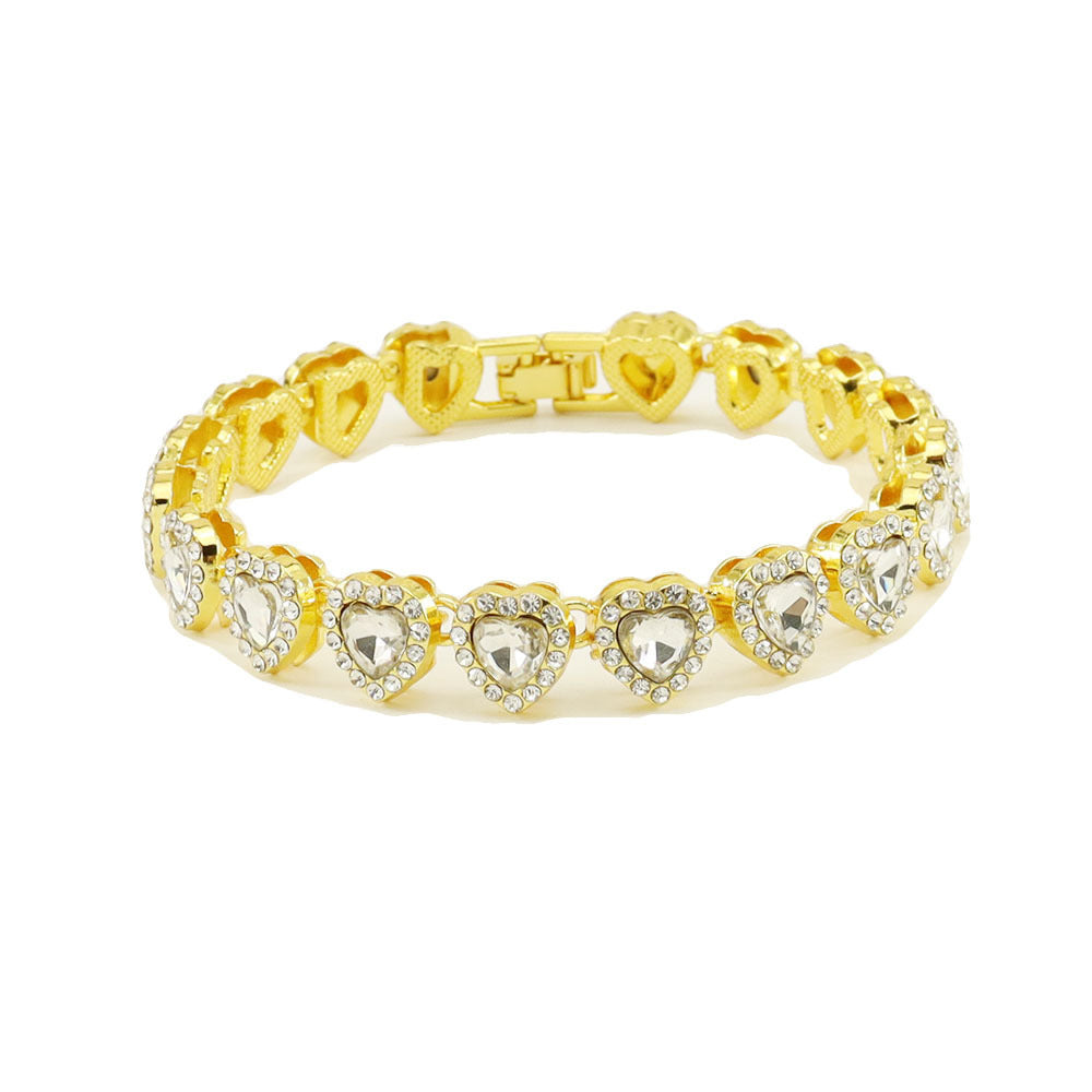Women's & Men's Heart-shaped Peach Heart Cuban Link Chain Bracelet