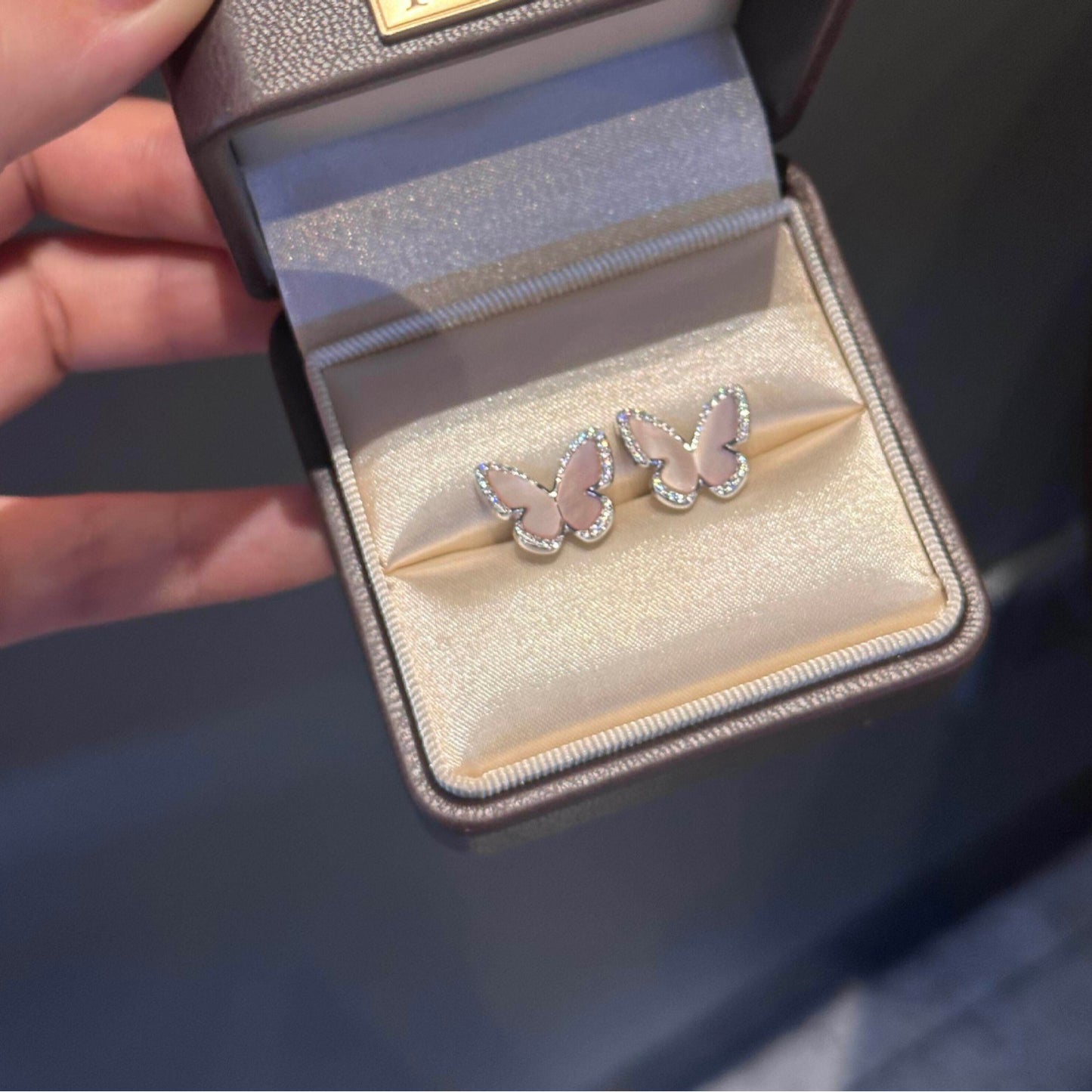 Sweet Pink Son Mother Butterfly Exquisite Small Stud Earrings