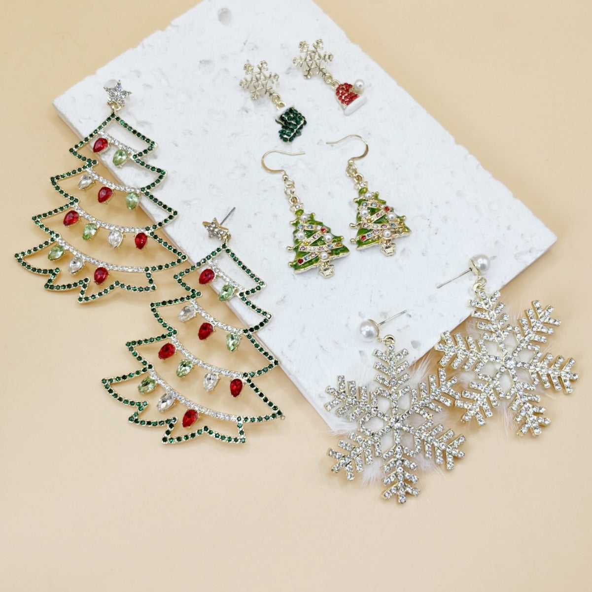 Snowflake Christmas Tree Fashion Trend Holiday Earrings