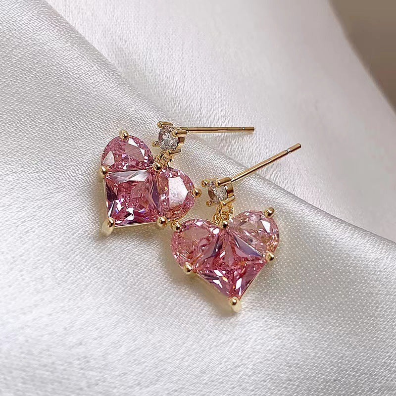 Women's Sier Needle Pink Love Gem Advanced Design Sense Necklace