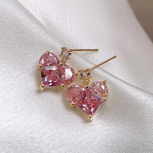 Women's Sier Needle Pink Love Gem Advanced Design Sense Necklace