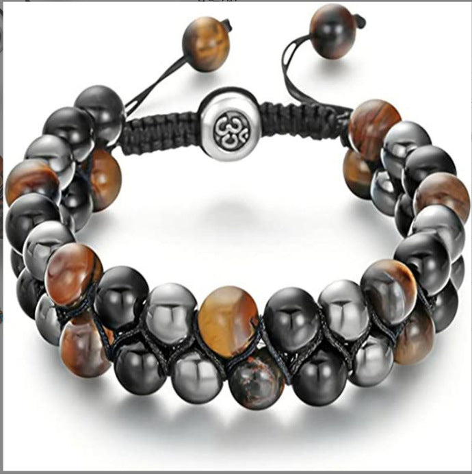 Men's Magnet Natural Stone Tiger Eye Double Bracelet