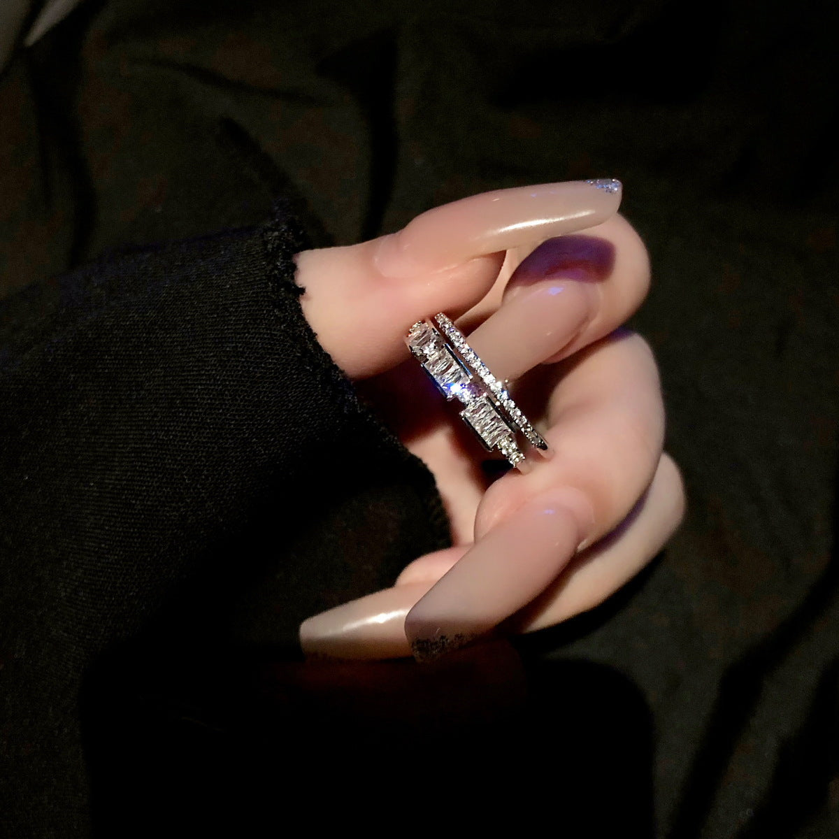Women's Shining Diamond Snake-shaped Sier Open Advanced Texture Simple Trendy Cool Ring