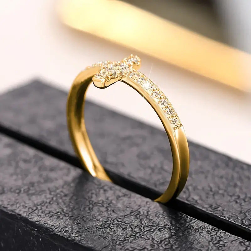 Cross Light Luxury Personality Minimalist Style Gold Inlaid Zircon Rings