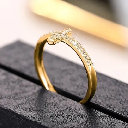 Cross Light Luxury Personality Minimalist Style Gold Inlaid Zircon Rings