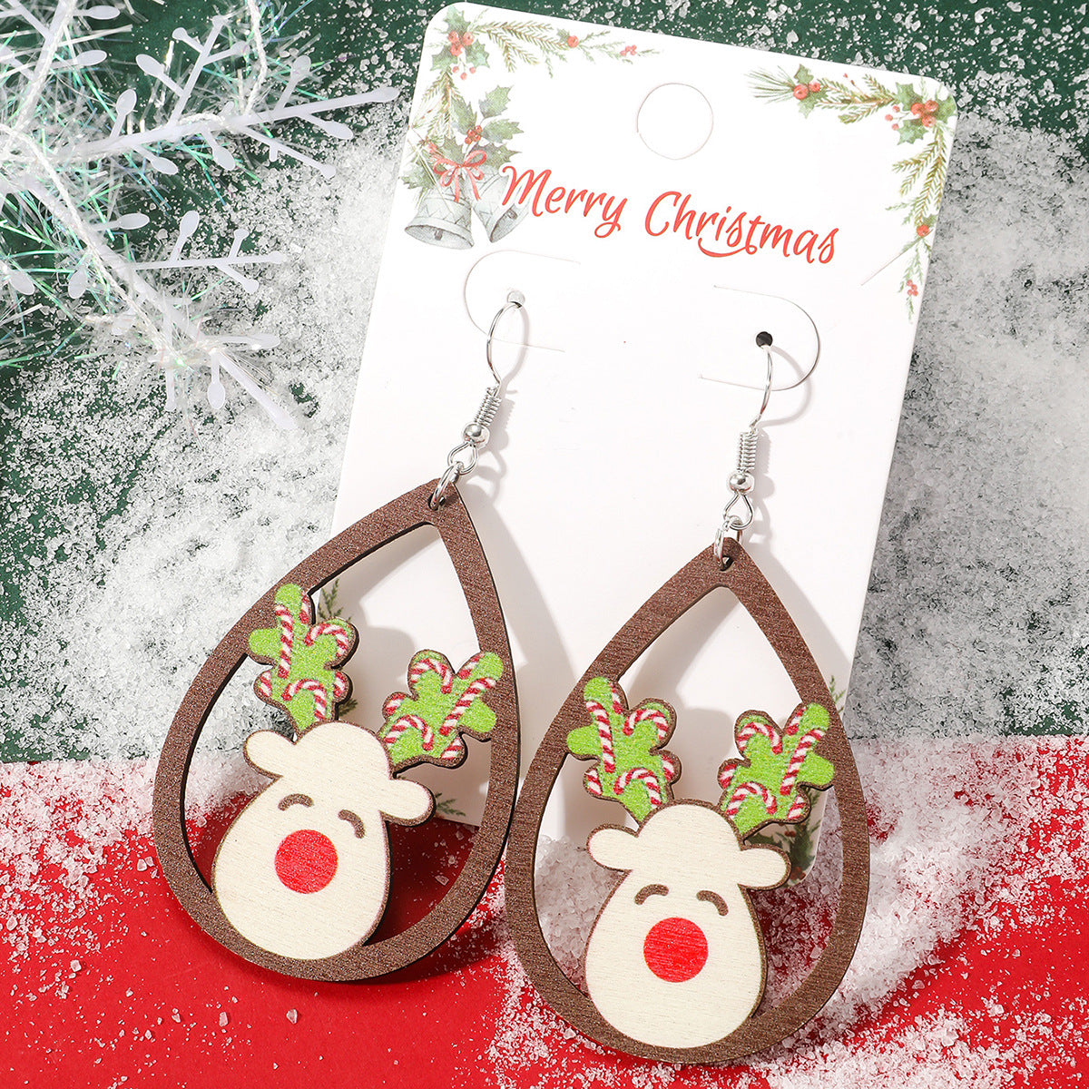 Creative Cartoon Cute Hollow Santa Claus Elk Wooden Earrings