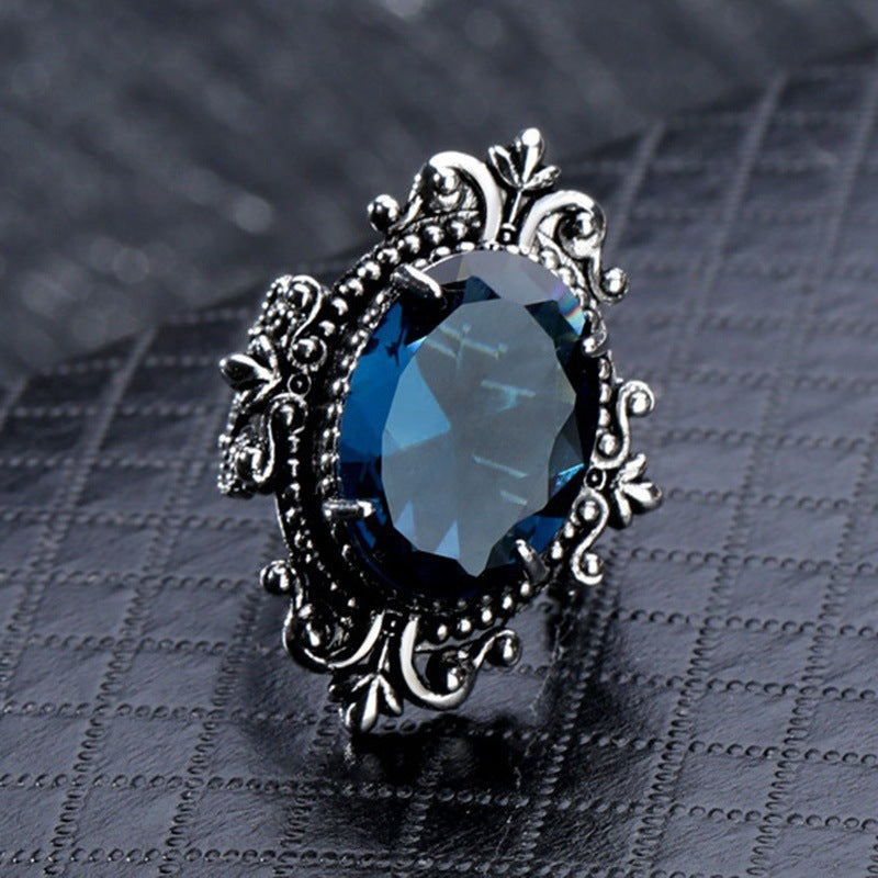 Blue Topaz Vintage Thai Sier Goose Egg-shaped Ring