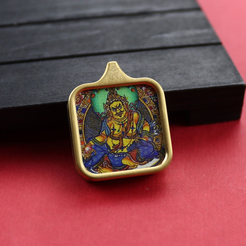 Tibetan Square Hand Painted Golden Outline Eight Patron Pendants