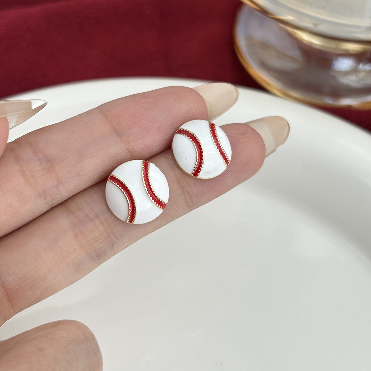 Sports Game Baseball Element Bow Love Heart Long Fringe Rings