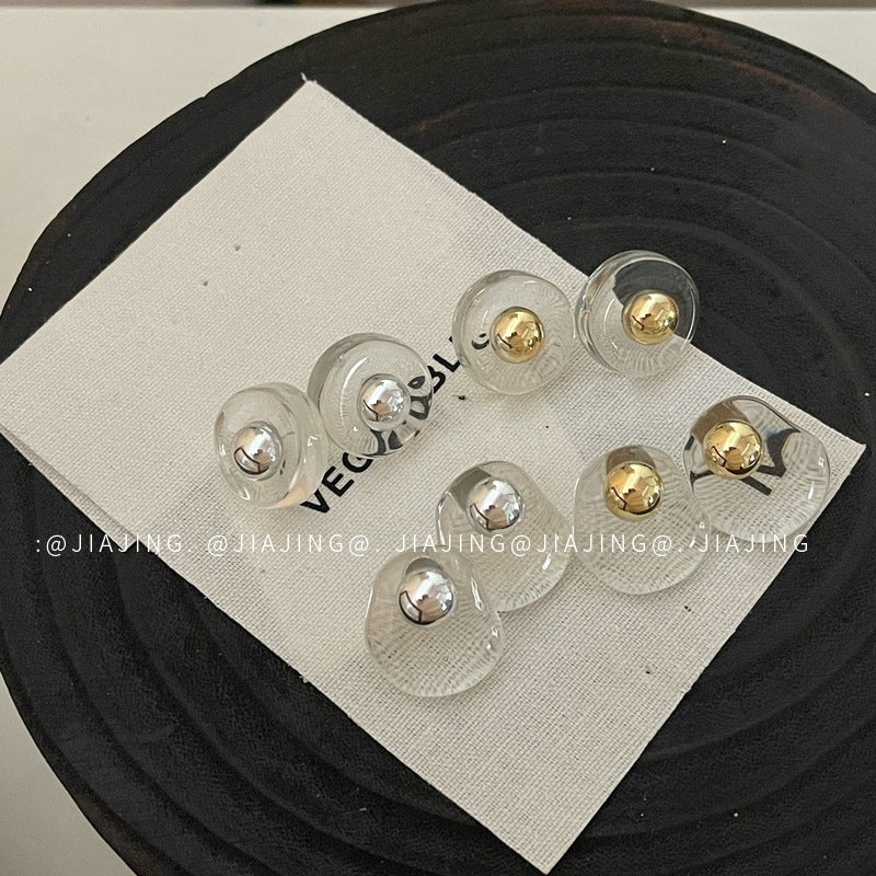 Transparent Acrylic Golden Ball Sier Needle Niche Design Earrings