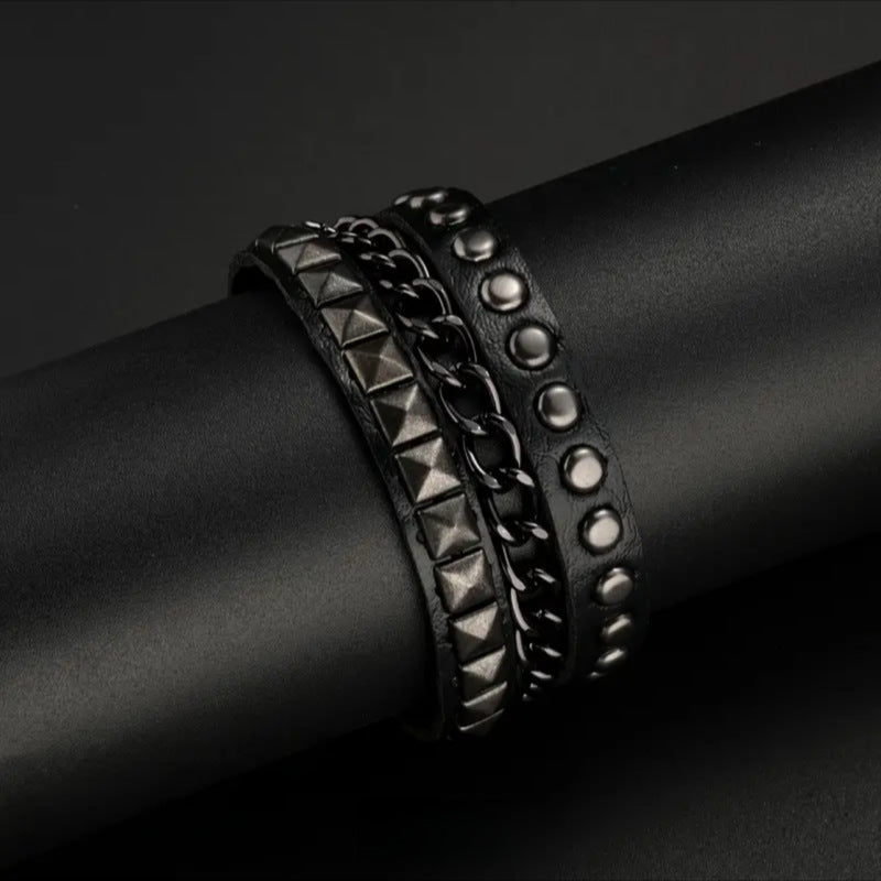 Punk Heart-shaped Lock Chain Combination Rivet Gothic Bracelet
