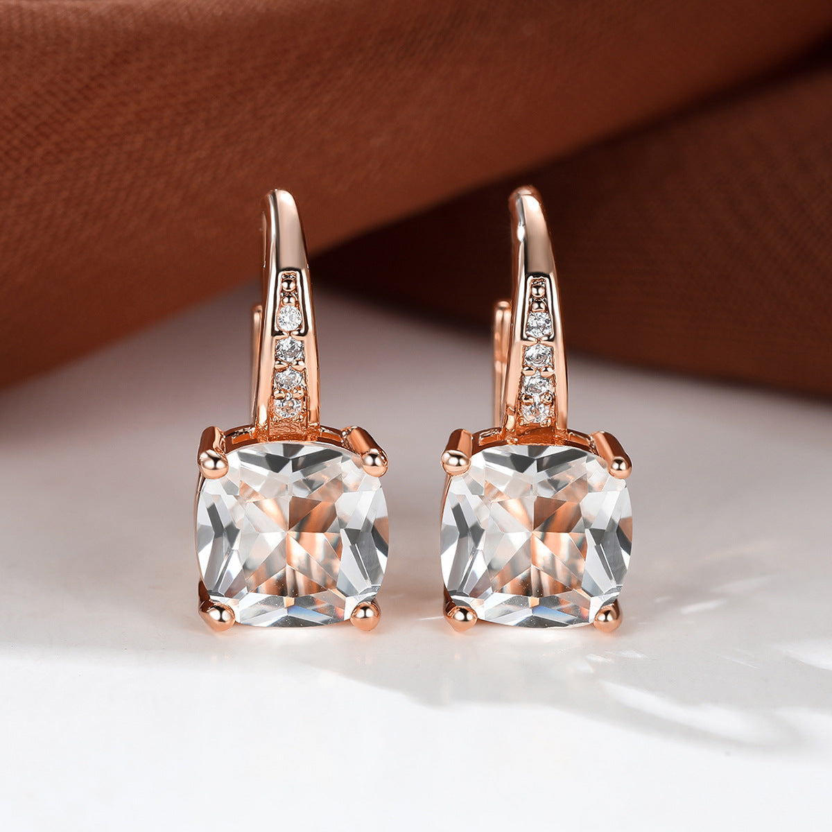 Women's Square Zircon Inlaid Ear Hook Korean Fashion Style Stud Earrings