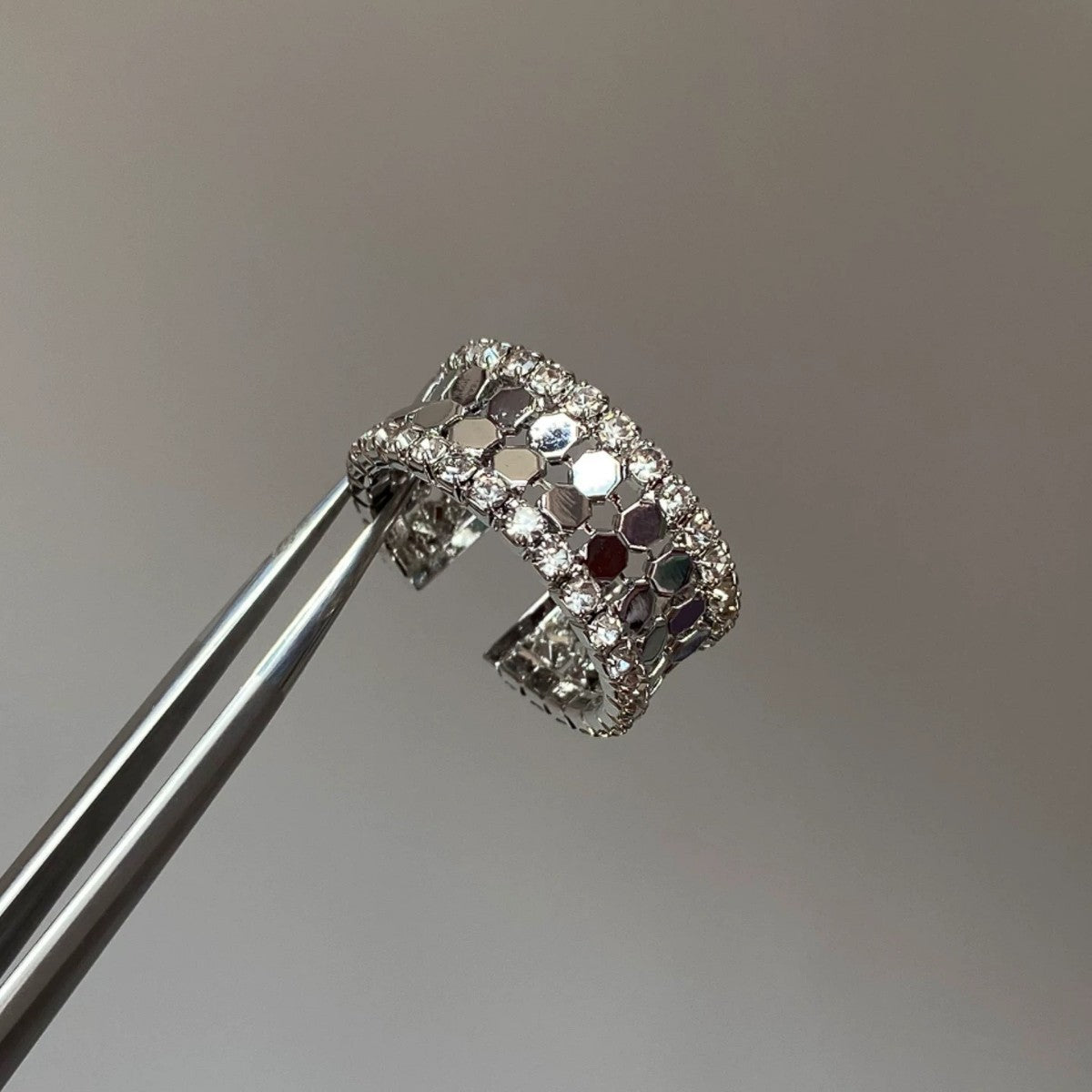 Luxury Full Diamond Broken Sier Open Female Niche Design Honeycomb Rings