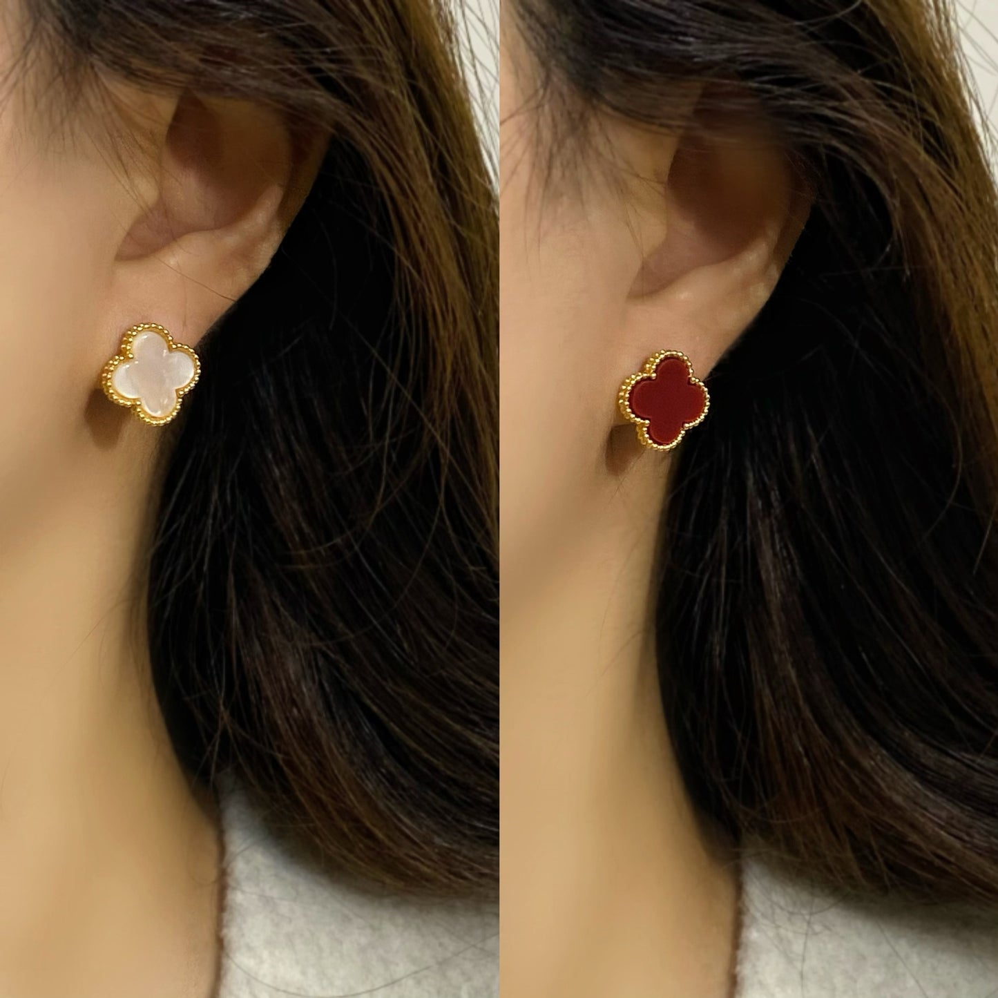 Gold-plated Retro Classic Fashion Four-leaf Clover Resin Female Light Luxury Stud Earrings