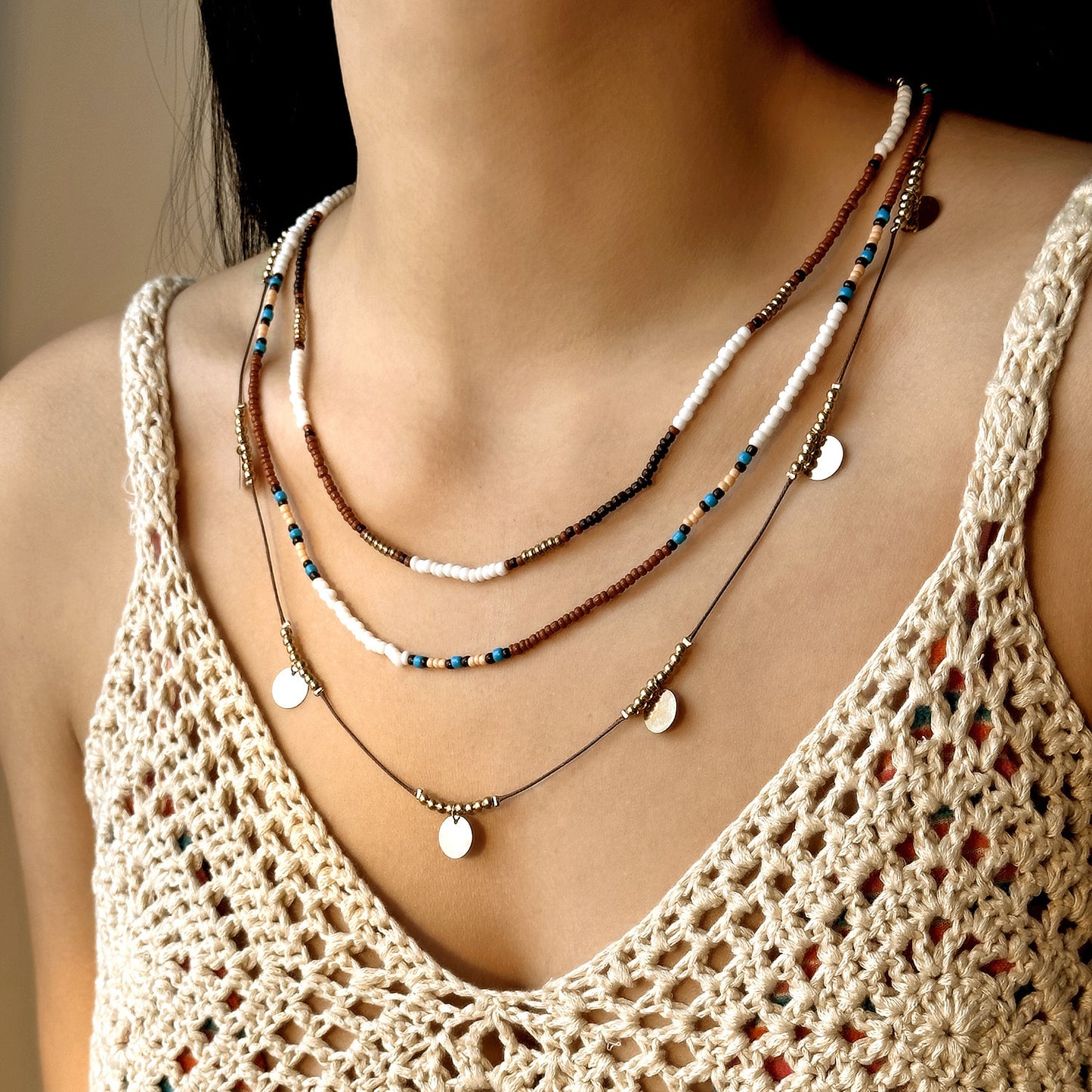 Round Bead Twin Versatile Summer Clavicle Chain Necklaces