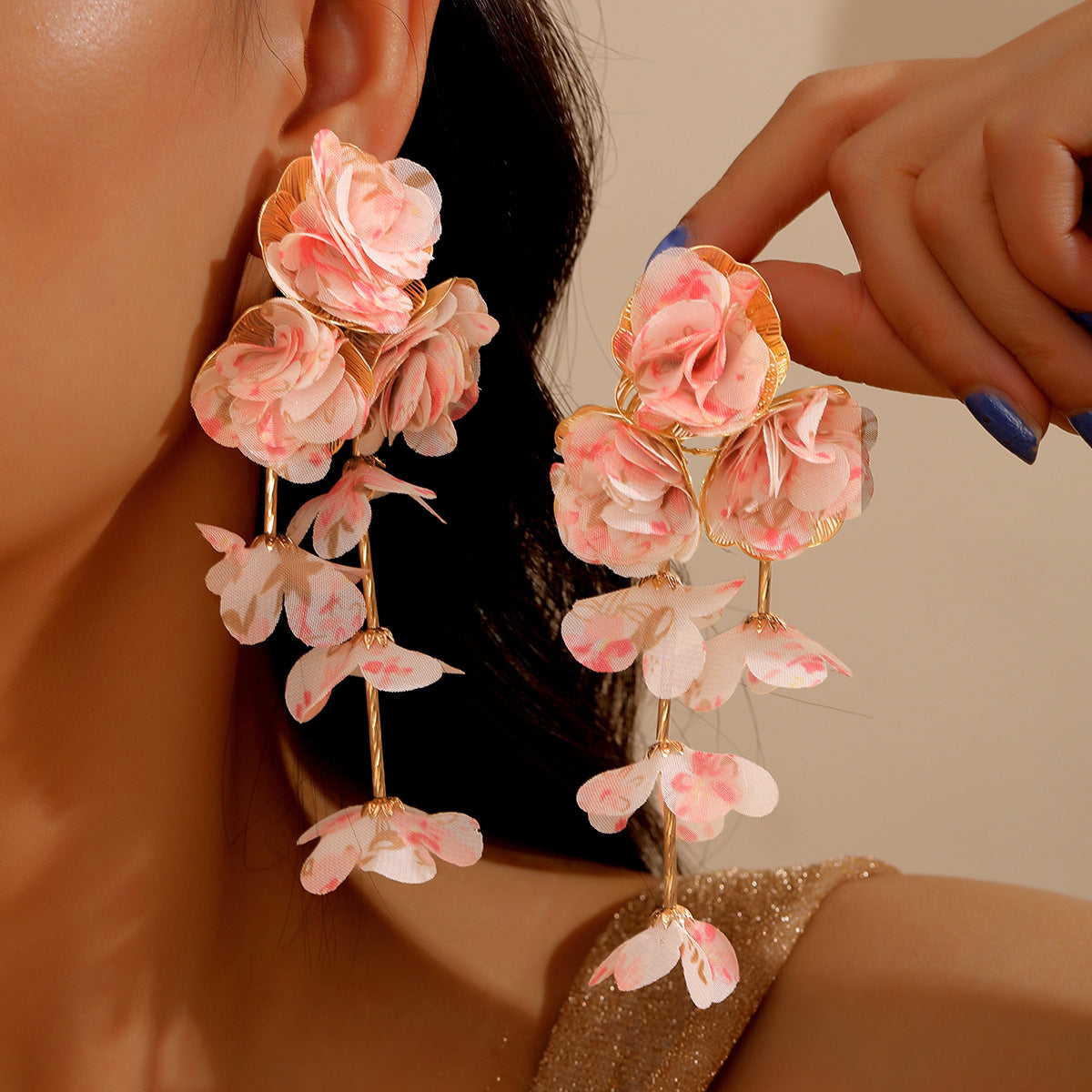 Chiffon Flower Tassel Summer Beach Vacation Rings