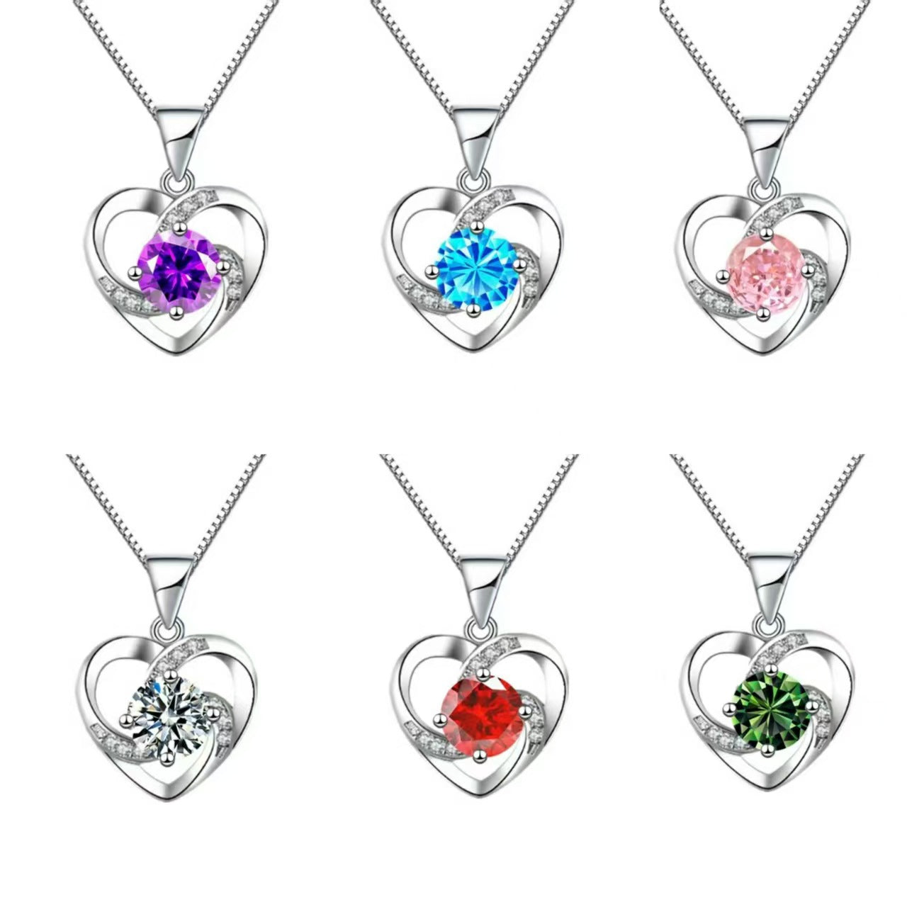 Gem Female With Hearts Colorful Inlaid Diamond Design Necklaces