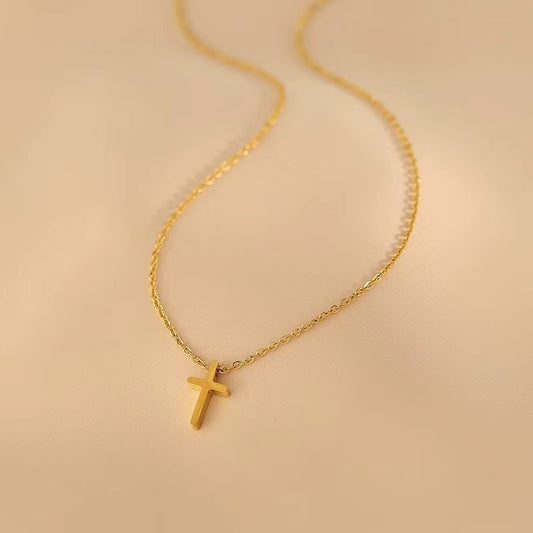 Women's Titanium Steel No Fading Cross Gold High-grade Clavicle Necklace