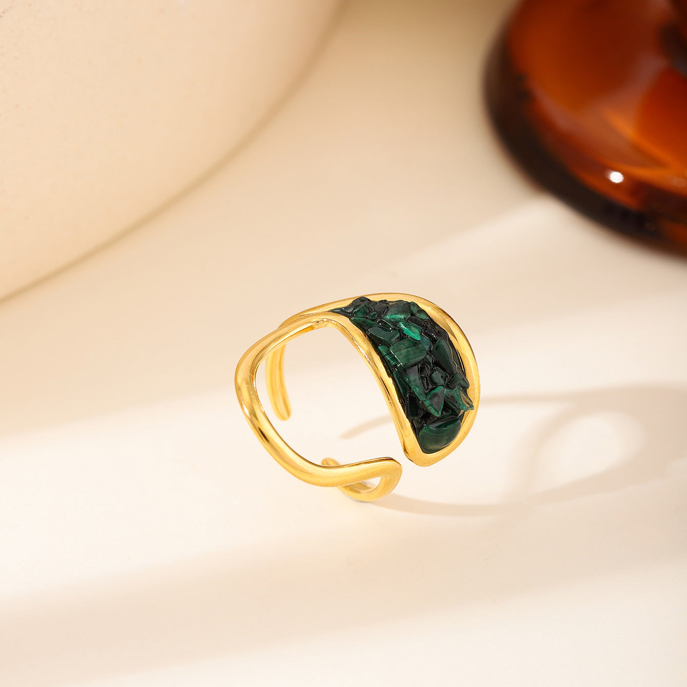 Stone Geometric Stainless Steel Gold Plated Simple Ring