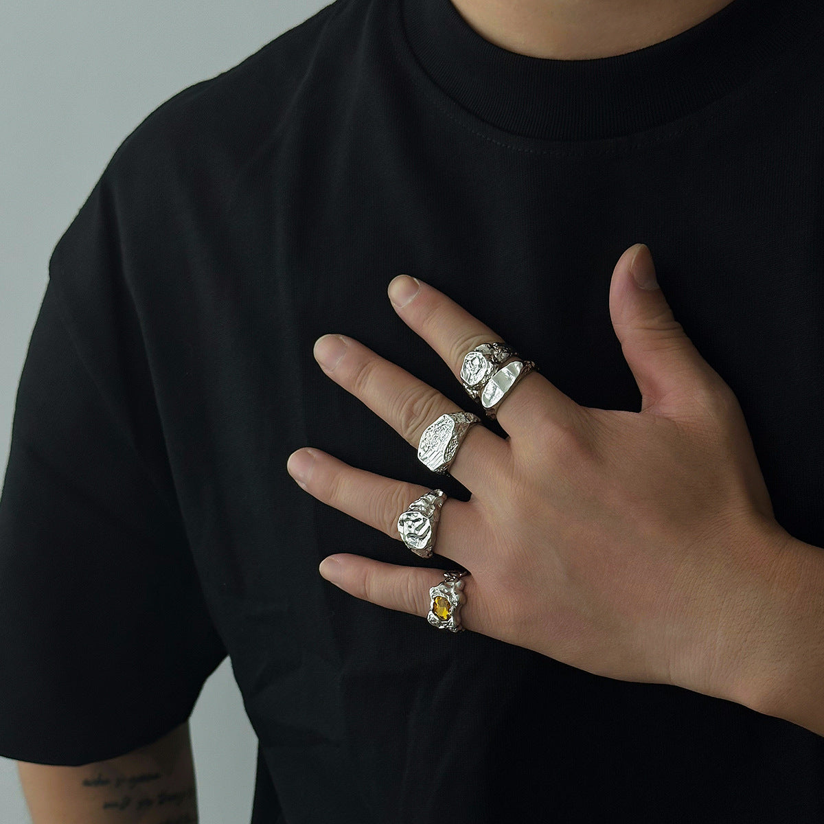 Men's Personality Ornament Trendy Hip Hop Niche Pleated Rings