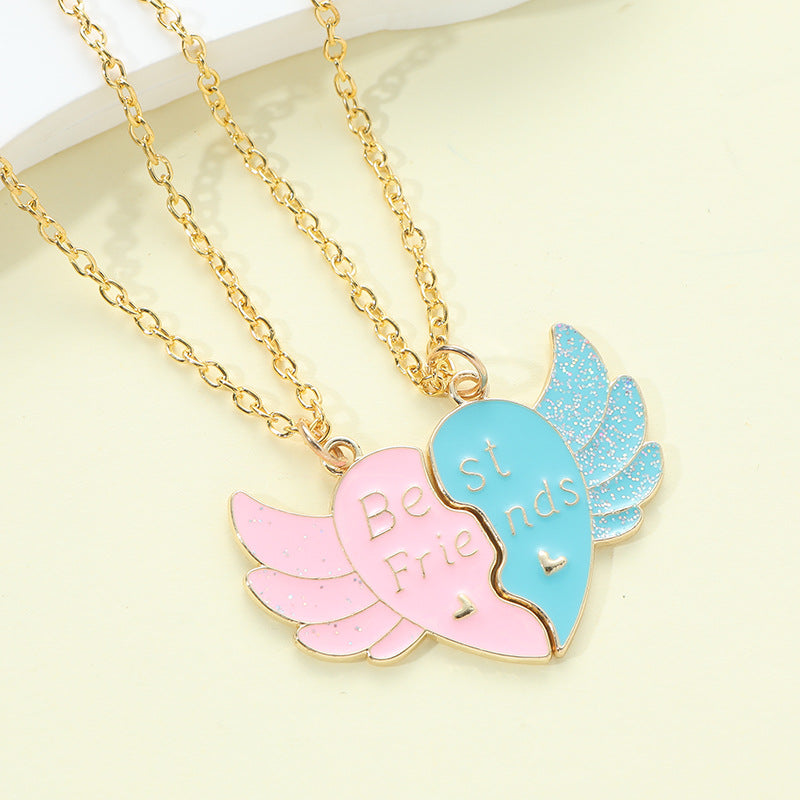 Slouchy Letter Good Friend Heart-shaped Wings Necklaces