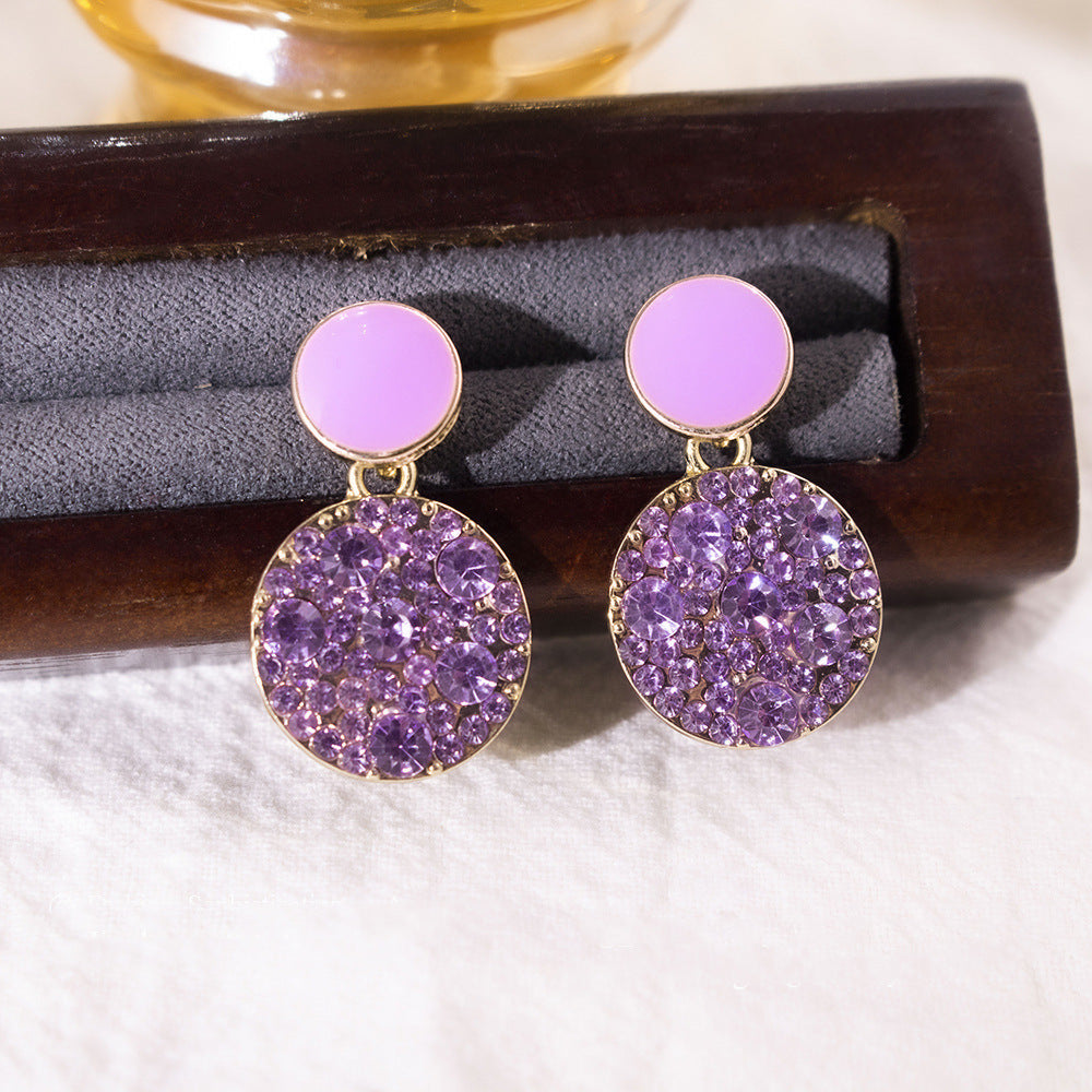 Women's Oil Dripping Purple Full Diamond Geometric Affordable Luxury Fashion Design Earrings